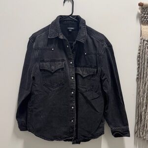 wild fable Black Washed Button-Down Denim Shirt